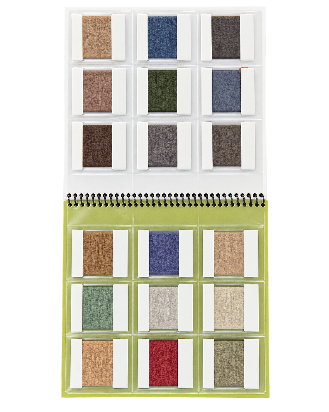 Mostruário encadernado com amostras organizadas para comparação de cores